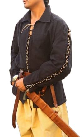 Constructed from durable cotton cloth, the Knights Shirt is completed with laced cord on its front and sleeves, both of which are adjustable.