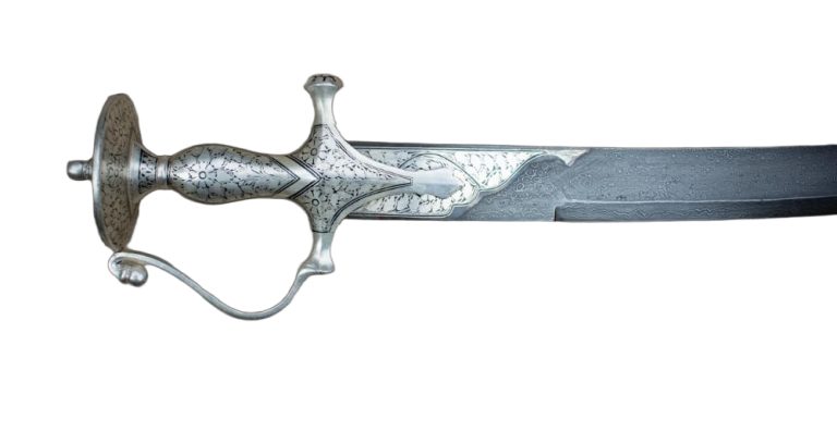 Damascus Silver Koftgari Indian Talwar with Scabbard