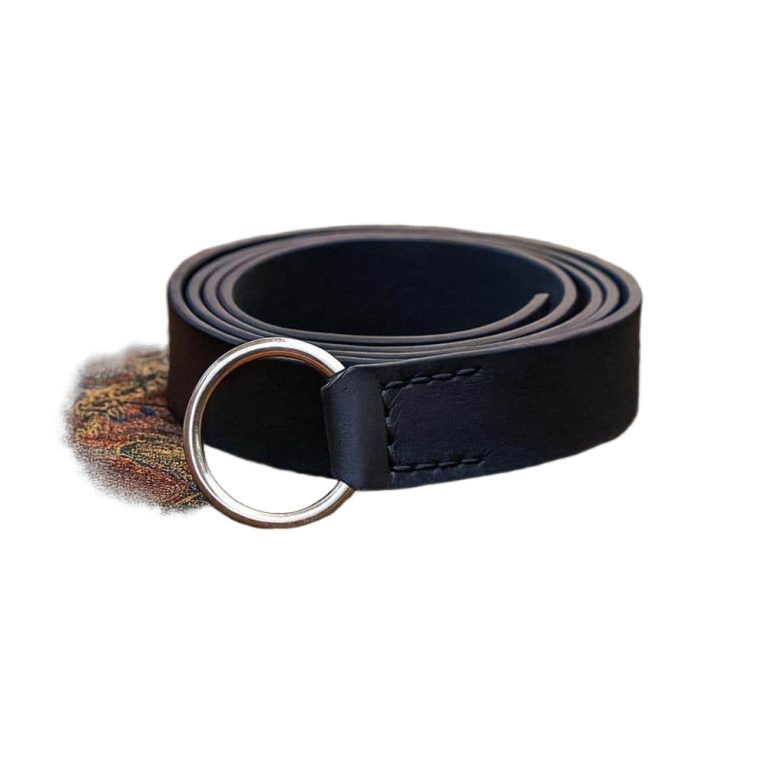 Medieval Leather Ring Belt with Steel Buckle - Black