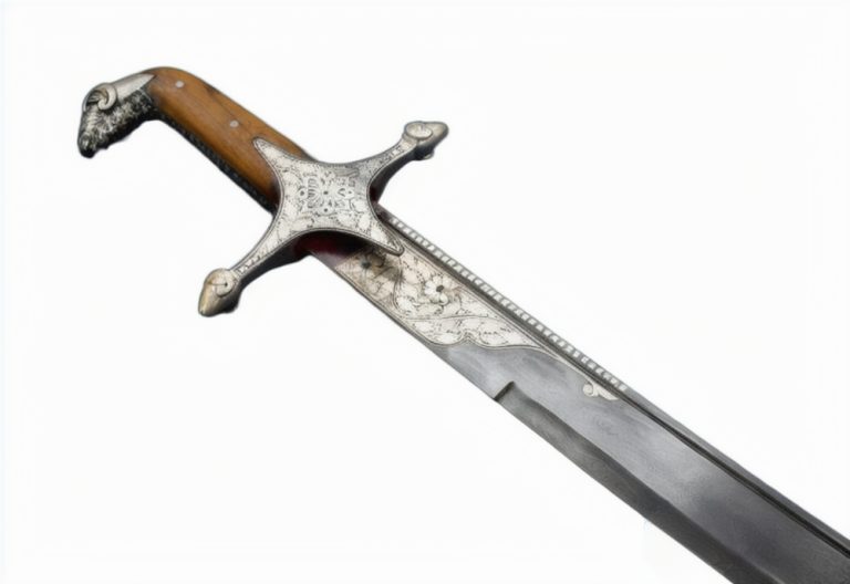Damascus Silver Koftgari Indian Saber with Ram's Head