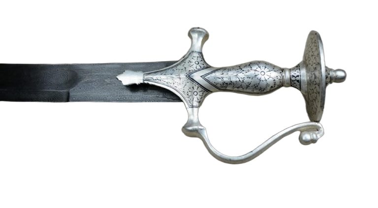 Damascus Silver Koftgari Indian Talwar with Scabbard
