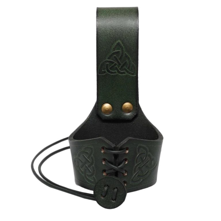 Green Leather Drinking Horn Holder - Smaller Size
