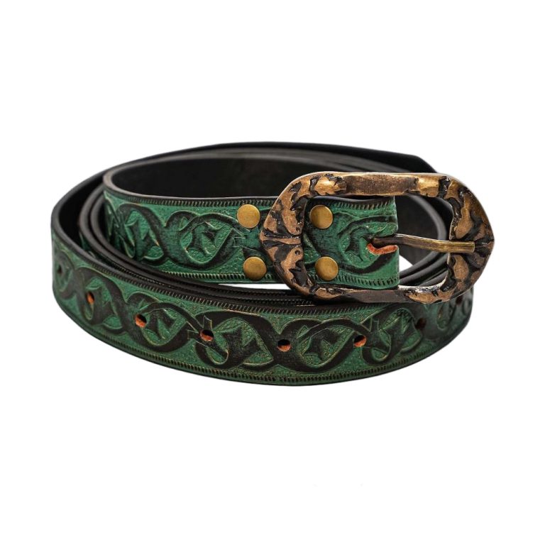 Handcrafted Green Leather Fantasy Belt