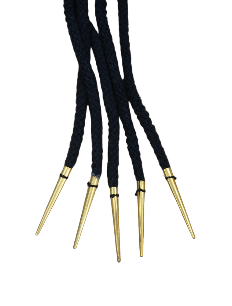 Brass Aiglets with Black Cord - Set of 5