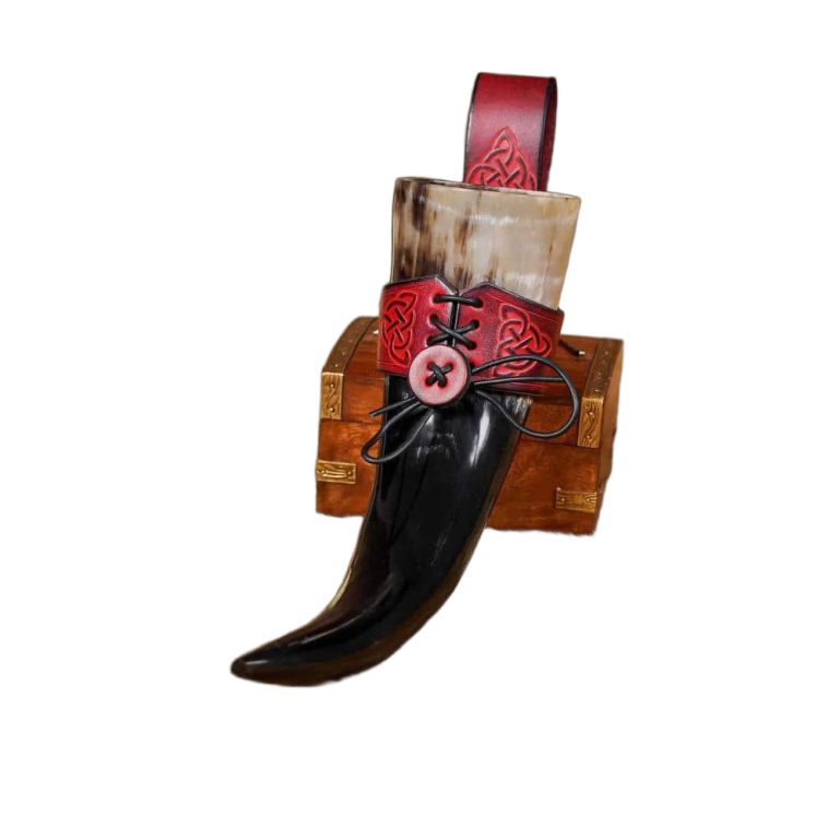 Viking Drinking Horn with Leather Holder and Bag