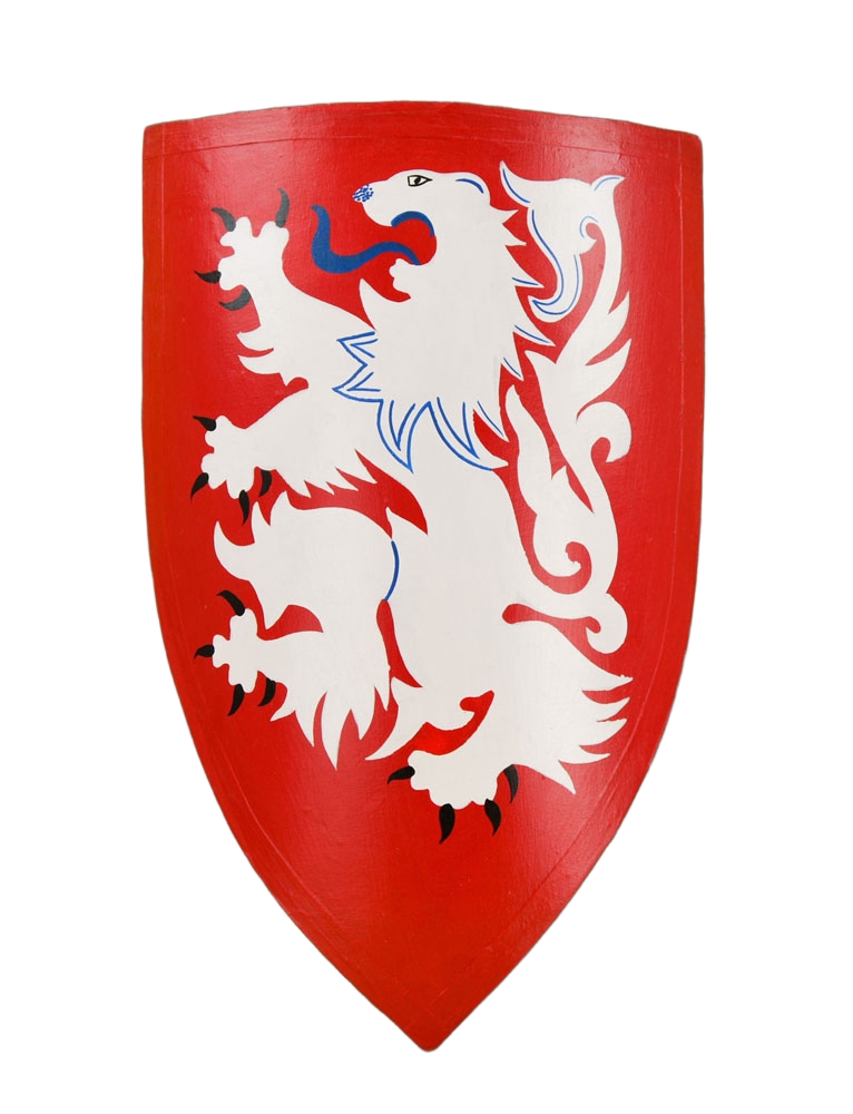 Medieval Heater Shield - White Lion on Red Field