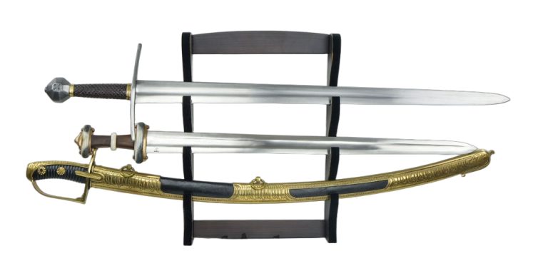 Three Tier Wall Mount Sword Display - Dark Walnut