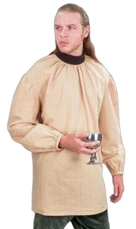 The Eddard Stark shirt is crafted from light, tanned cotton with a dark brown collar. The back of the collar is closed with two brown buttons to give a good fit around the neck.