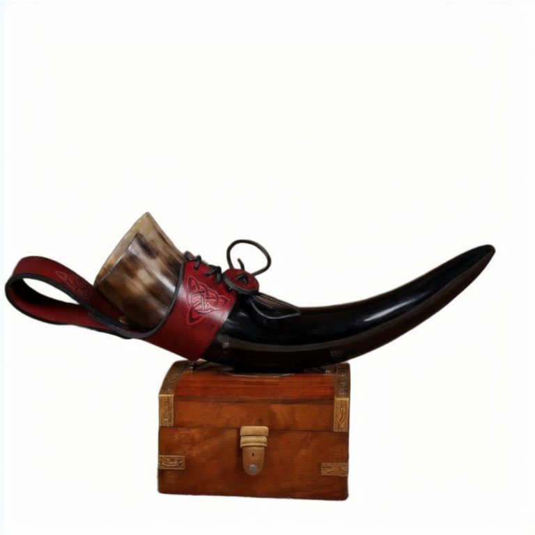 Viking Drinking Horn with Leather Holder and Bag