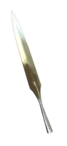 This unsharpened Long Bladed Heawing Spear Head is made of high carbon steel. Spears such as these were used by Vikings for their great thrusting and cutting ability. Socket is 1 1/8” across.