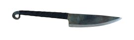 This Dark Ages or Medieval Kitchen / Utility knife is forged from unsharpened high carbon steel. Most of the knife is blued to give it a forged appearance and the tang-grip is wrapped in black leather.