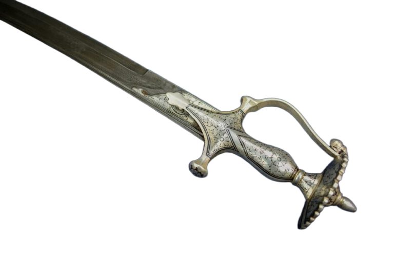 Damascus Silver Koftgari Indian Talwar with Scabbard