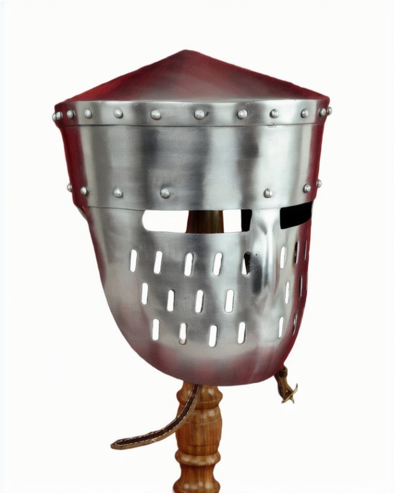 Crusader Peaked Pot Helm with Faceplate - 18 Gauge