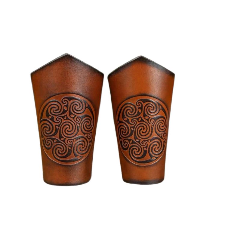 Celtic Spiral Leather Bracer Set - Brown