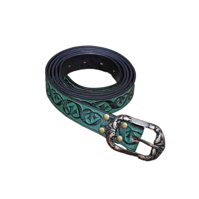 Handcrafted Green Leather Fantasy Belt