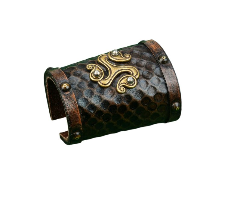 Celtic Leather Cuff with Large Triskele