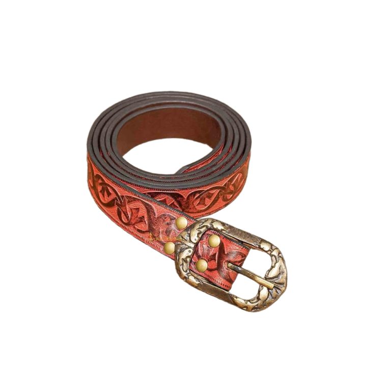 Handcrafted Maroon Leather Fantasy Belt