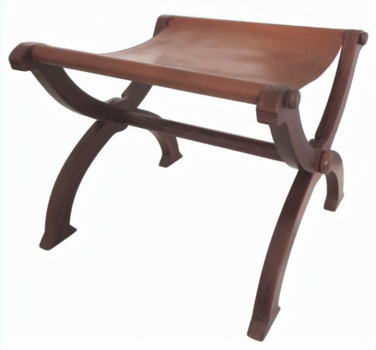Folding Wooden Stool with Leather Seat