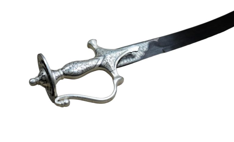 Damascus Silver Koftgari Indian Talwar with Scabbard