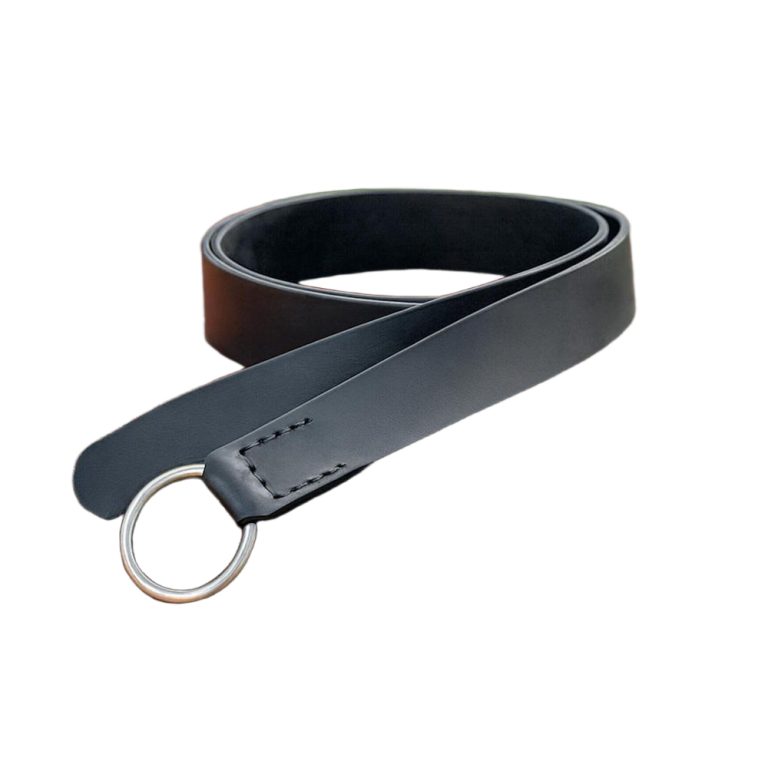 Medieval Leather Ring Belt with Steel Buckle - Black