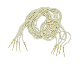 These aiglets of brass are sewn to long natural tone cotton cords; they are ready to be fitted to arming doublets, gambesons and other Renaissance and Medieval garments.