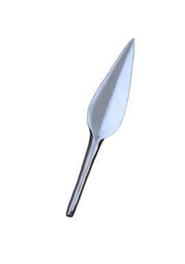 This arrowhead is crafted from high carbon steel and is unsharpened.