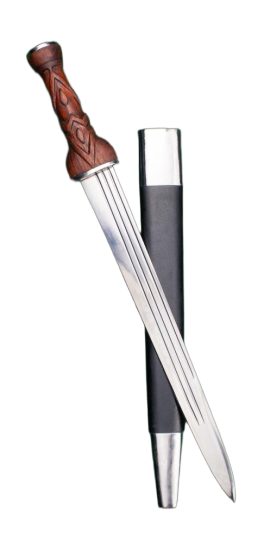 This early style Scottish dirk is a direct descendant of the medieval ballock dagger. The grip form began to change, probably sometime in the late 16th century, but soon developed a form that was purely Scottish. The blade was long and single-edged. Made to use alone, with a shield and sword, or just with a basket-hilt claymore.
The Early Scottish Dirk features a single edged blade with triple fullers. Includes a matching wood scabbard with black leather wrap and steel accents.