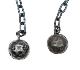 The Meteor Hammer is one of the most enigmatic weapons of ancient Chinese martial arts; it is difficult to master, but in skilled hands it becomes a difficult and unpredictable weapon to defend against which can strike with quick and intense concussive force.
&nbsp;
This meteor hammer is forged from high carbon steel and has two weighted balls which are linked with a lengthy steel chain.
&nbsp;
The Shaolin Monks are famed masters of this weapon and they will praise those who become proficient in its use because it takes great dedication and perseverance to skillfully use it adeptly against an opponent without injuring oneself. In their masterful hands they can spin the weapon to build great momentum before striking at unpredictable angles and can even use their own body or an opponents body to wrap the weapon and then with a tug or twist cause it to quickly shift its momentum into a new direction. The weapon also had the ability to be easily concealed and a seemingly humble traveler or monk could quickly become an overwhelmingly formidable foe to bandits or raiders who happened upon a skilled practitioner of the Meteor Hammer.
&nbsp;
Please Note: We can not ship this item to Canada.