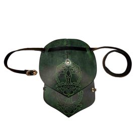 Looking for the best accessory that could make your ordinary Viking costume a truly outstanding one? This leather pauldron, richly embossed with historical Yggdrasil Mjolnir design, will surely befit this character. This pauldron is provided as a single shoulder costume piece.
Handcrafted from robust genuine buff leather, these offer great durability and longevity. The pure brass rivets hold the two leather plates, supporting a robust construction to last, event after event. Each pauldron, when flattened has a total length of approx. 38 cm. It is ideal for LARP, cosplay or any barbarian character from your favorite fantasy realm.