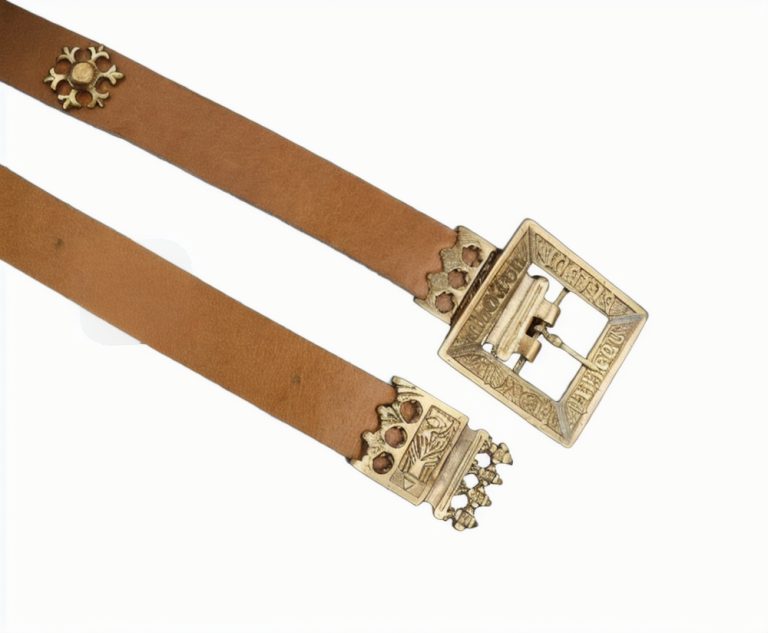 Knightly Medieval Belt with Brass Rosettes - Tan