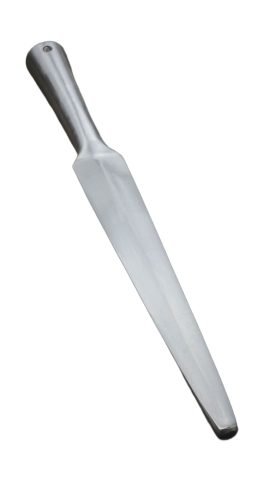This long-bladed spear has a thick and blunted spearhead designed for sport and reenactment combat as well as stage combat. It is forged from EN45 high carbon steel and is ready to be mounted onto your own wooden haft. At the base of the socket are two pre-drilled holes which will accommodate your own screws to secure the spearhead to a tapered haft. The opening of the socket is approximately 1 ? (28 mm) in diameter and it is recommended that you taper a spear pole end to get a close fit to match your individual spearhead.
Please Note: screws and mounting hardware are not included.