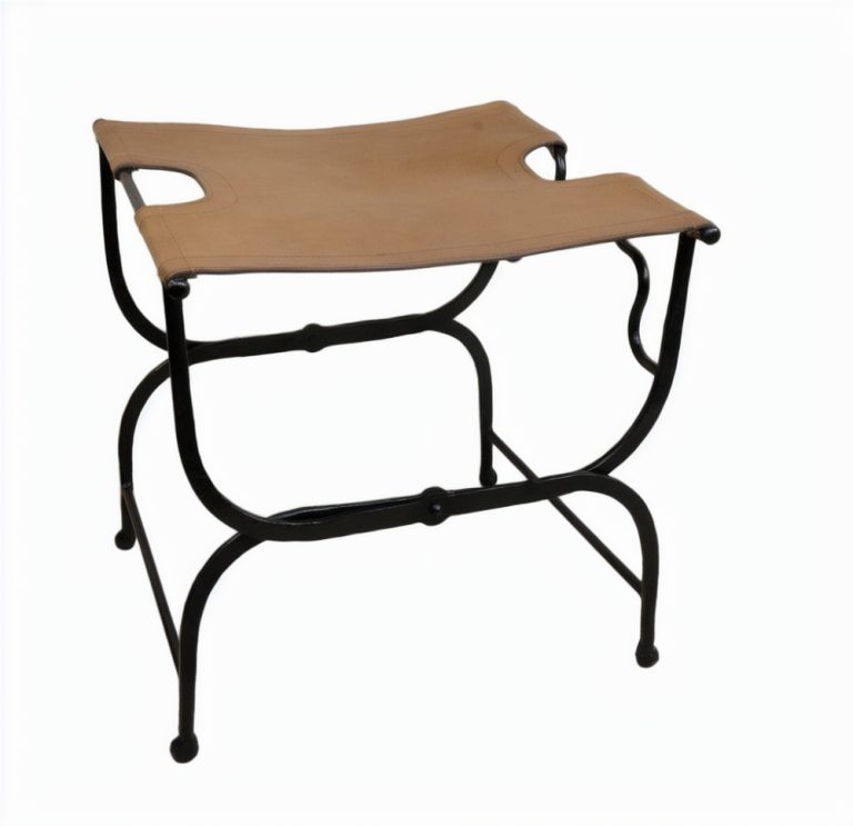 Folding Iron Stool with Leather Seat