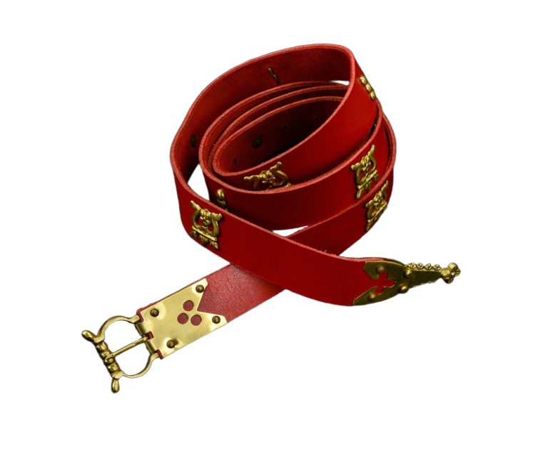 Medieval Belt with Brass Studs  Red