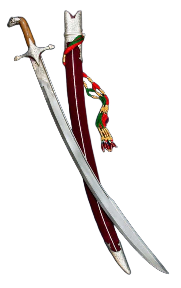 Damascus Silver Koftgari Indian Saber with Ram's Head