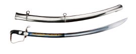 This British 1796 Cavalry Saber has been beautifully embellished with a blued and gilt treatment at the base of the blade which was a popular adornment for military officers to dignify their swords above the standard issue to match their rank and station. The tempered blade is forged from 1055 high carbon steel and the hilt is steel with a wood and leather grip. The blade is peened over the pommel to solidly fit the blade into the hilt. The sword is matched with a steel scabbard completed with steel hanging rings.
The British pattern 1796 Cavalry Saber was used by the Hussars, Light Dragoons and Kings German Legion Light Cavalry of the Napoleonic Era. The sword was designed by John Gaspard Le Marchant, one of the finest cavalrymen of his day who bemoaned the long and heavy swords then in use by his expeditionary force during their experience in France during its Revolutionary War. His design became one of the most lauded of cavalry sabers.Unlike its predecessor, the 1796 saber had a more pronounced curve, making slashing easier and deadly. The saber, somewhat unusually among its peers, also widened at its tip, putting weight and heft at the tip making its slashes more vicious.
&nbsp;