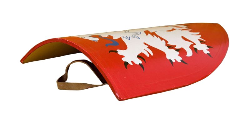 Medieval Heater Shield - White Lion on Red Field