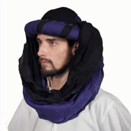 Please Note: The stock we have are blue instead of purple as pictured. 
Constructed from premium crepe cotton, the fabric is not only breathable but also durable. The lightweight material ensures that you remain comfortable even in the sweltering heat, while the intricate design provides both style and practical protection from the relentless sun.
What sets this cap apart is its impressive 68 cm long scarf. This unique feature offers versatility; you can drape it elegantly around your face to shield yourself from sand and sun, adding an air of mystery to your look. Whether you are an outdoor adventurer, a festival-goer, or simply looking to make a fashion statement, the scarf enhances the cap’s overall appeal and functionality.
With a dome height of 15.2 cm and an inner circumference of 96 cm, this cap is designed to fit snugly yet comfortably, catering to a wide range of head sizes.