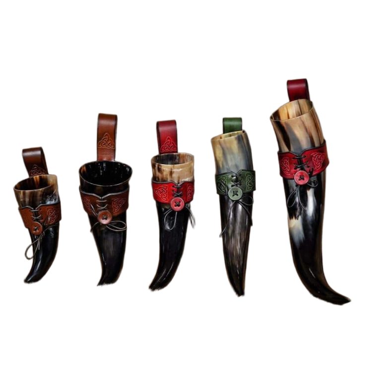 Viking Drinking Horn with Leather Holder and Bag