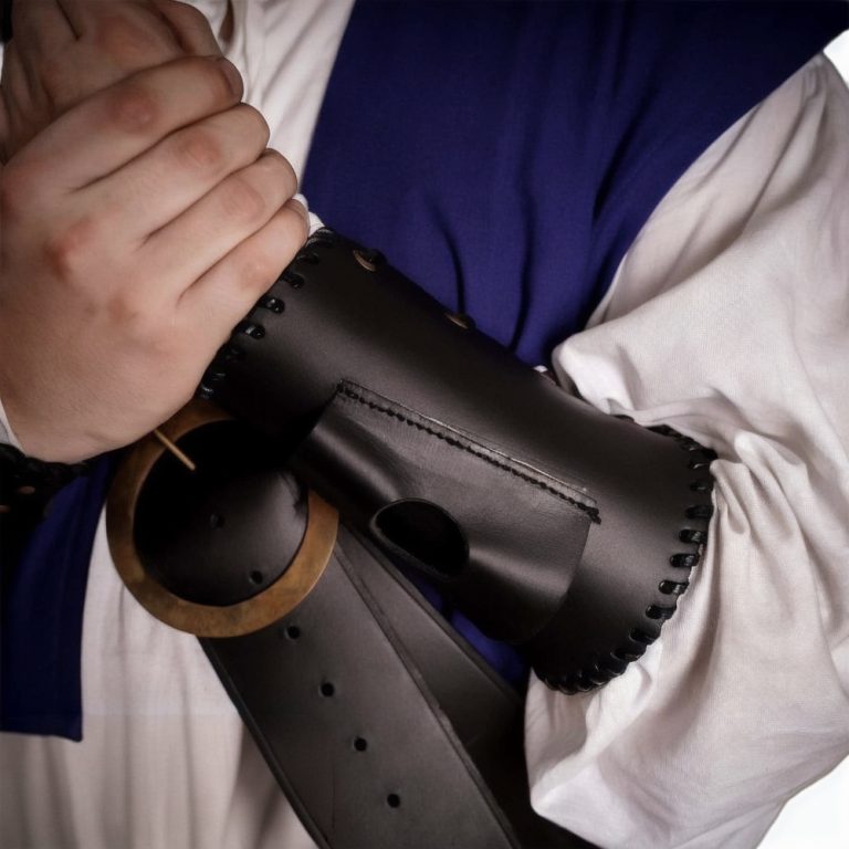 Leather Bracer with Hidden Knife Slot - Black