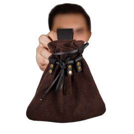 
Carry your coins, magical Runic stones, campaign gear or even modern necessities in this unique leather belt pouch made in the spirit of authenticity with a sophisticated medieval look to it. This pouch is handcrafted from supple yet sturdy suede leather, making it extremely durable and last longer than any of your leathercrafts. The simple yet efficient closure of a drawstring, attached to loops riveted to the bag, makes it easy to access. The pouch is spacious enough to carry your credit cards, ID cards, coins, hairpins, rubber bands, etc. Its total height is approx. 19.5 cm and a width of approx. 20 cm (when flattened).
