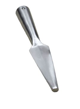 This spearhead has thickened blade edges and a rounded and rebated tip to make it well-suited for sport and stage combat. Though thick-edged for durability and safety its shorter length ensures it is still lighter and more easily wielded than larger stage-combat spears.
It is crafted from high carbon steel and is ready to be socketed onto your own tapered wooden haft and secured with a pair of screws. Holes for screws are pre-drilled, but this additional mounting hardware is not included.