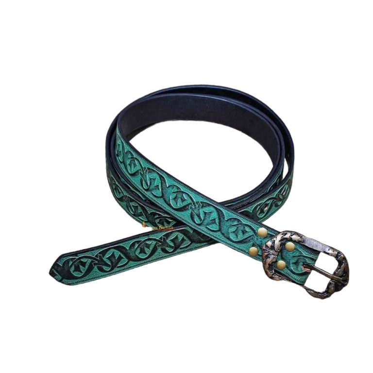 Handcrafted Green Leather Fantasy Belt