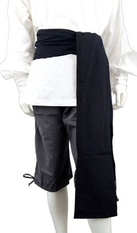 A properly wrapped sash of bold and contrasting color stuffed with daggers, pistols and loot aplenty truly complete a Pirate ensemble. This one is made from 12 feet of robust cotton canvas and is ready to add that dash of pirate panache to your outfit. Crafted from sturdy cloth, it will give plenty of support for your accessories when properly bound and wrapped.
Please Note: Some of the photos show this article of clothing as part of an outfit for demonstration. Only the single clothing item as detailed in the description is included. The other items are available separately.