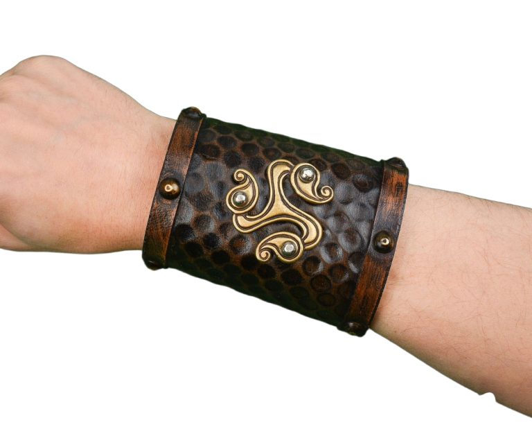 Celtic Leather Cuff with Large Triskele