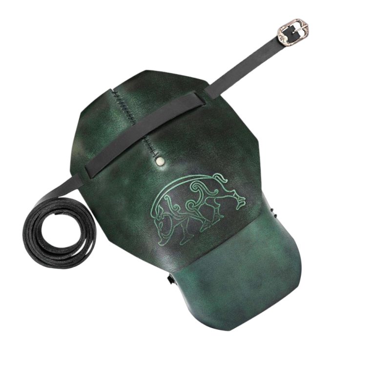 Celtic Boar Leather Pauldron - Green