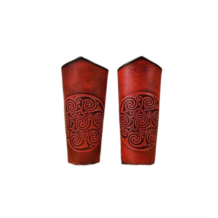 Celtic Spiral Leather Bracer Set - Red