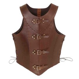 
Our well-crafted leather corset when paired with a gorgeous pair of bracers (sold separately) is all you need to make a stunning LARP or cosplay outfit that will add the missing flair to your barbarian or huntress character. Its nicely sewed structure supports a desirable fit and makes it comfortable enough to be worn for really long hours.
HANDCRAFTED skilfully by our artisans from GENUINE BUFF LEATHER, this corset is surely one of a kind! Unlike other flimsy replicas available out there, it is more robust and offers enhanced durability! Front closure of four leather straps and four antique brass buckles with adjustable leather cords at the sides.
