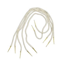 These brass aiglets are fitted and sewn to natural tone cotton cords; they are ready to be used with gambesons, arming doublets and other Medieval and Renaissance garments.