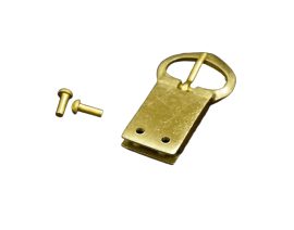 This Medieval Belt Buckle is crafted from brass. It is intended to fit belts that are approximately .75 in width (1.9 cm). Two large rivets are included to securely fit this buckle onto a belt or leather strap.