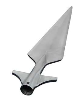 This large winged spearhead is practically the length of a short sword and gives its wielder the ability to use the weapon not only as a piercing weapon, but as a substantial slashing and cutting weapon as well. It is hand-forged from high carbon steel and is ready to be mounted onto your own wooden haft. Pre-drilled holes for screws or pins allow for the spearhead to be secured onto a wooden haft. Mounting hardware is not included.
Socket Diameter: Approx 1 1/8″